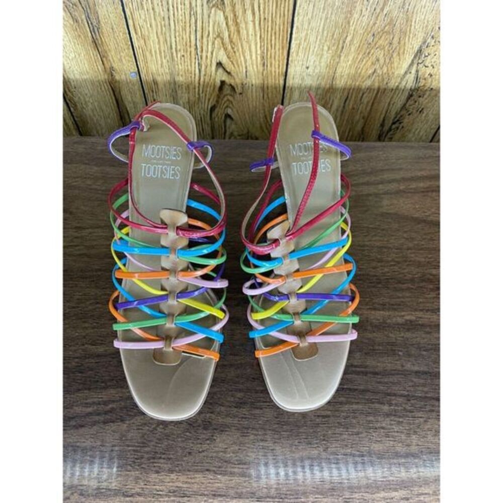 Mootsies Tootsies rainbow strappy heels sz 8